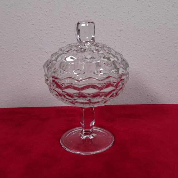 Vintage Fostoria Cubist Glass Compote Candy Dish & Lid American Pedestal 7" - Picture 1 of 10